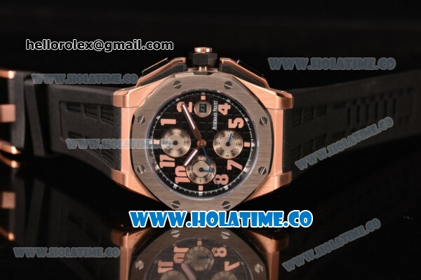 Audemars Piguet Royal Oak Offshore Chronograph Swiss Valjoux 7750 Automatic Rose Gold Case with Steel Bezel Arabic Numeral Markers and Black Dial (EF) - Click Image to Close